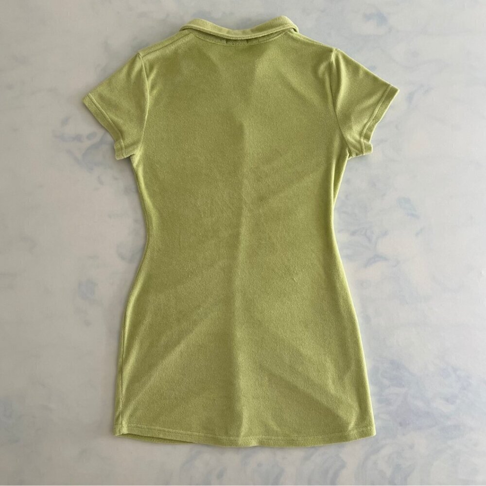 Isalis Green Retro Terry Cloth Button Up Short Sleeve Dress Cover Up - Picture 2 of 6
